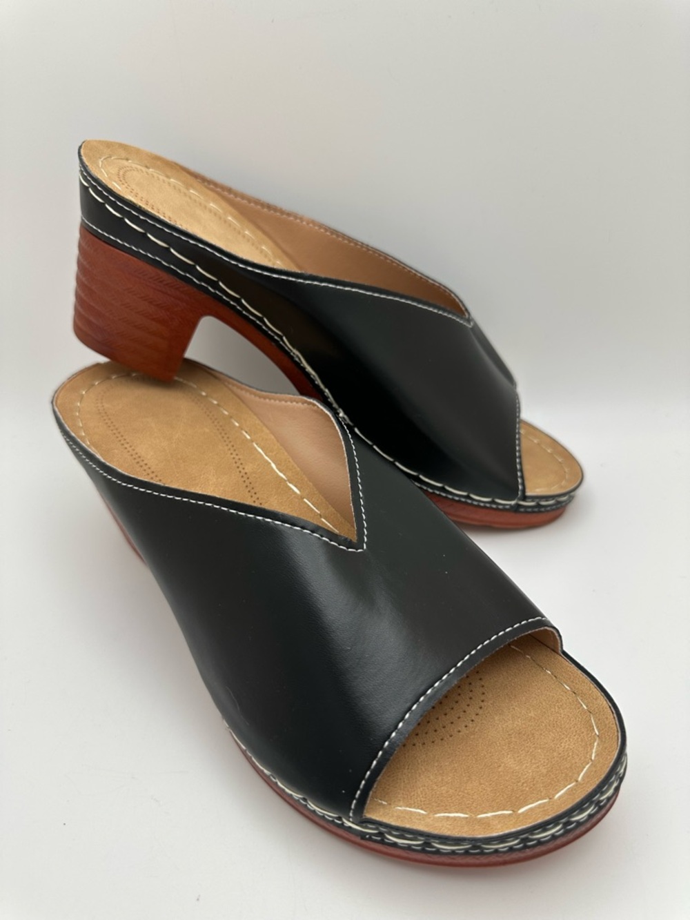 Unbranded Women’s Open-Toe Slide set of 2 sandals Black and Gold Wedge Mule Sz40 - Picture 5 of 17